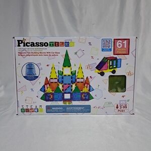 Picasso Tiles 61 Piece Set Magnetic Tiles W/ Carrier Base COMPLETE